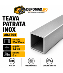 Teava patrata inox satinata AISI 304, 35 x 35 x 1.5 mm, 6 metri